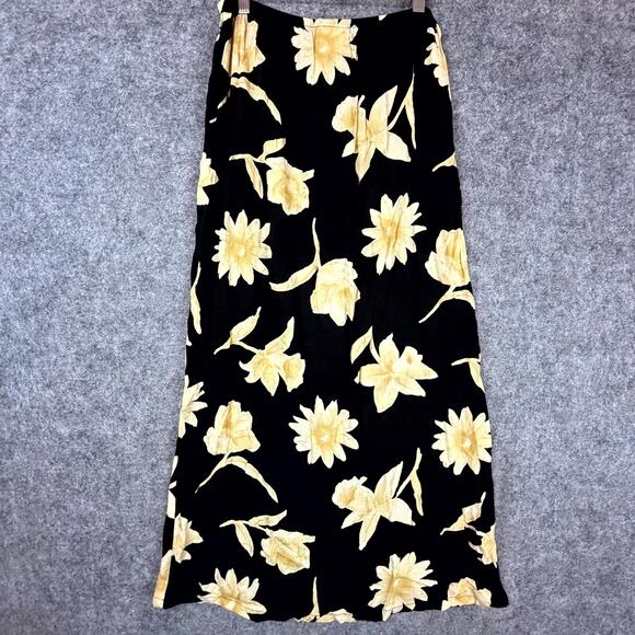 Vintage 90s Clio Maxi Skirt Womens Medium Black Yellow Dark Romantic Soft Grunge - Picture 2 of 6